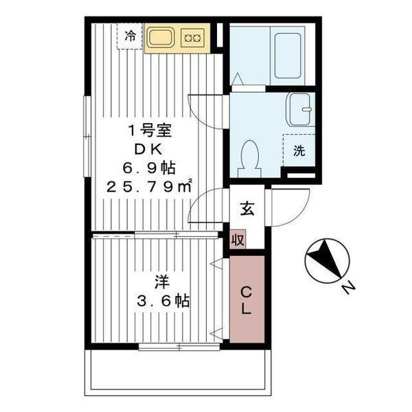 エージェイ新松戸2(1DK/1階)の間取り写真