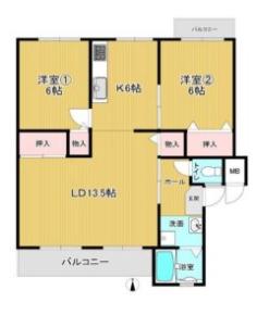 泉北原山台団地4号棟(2LDK/5階)の間取り写真
