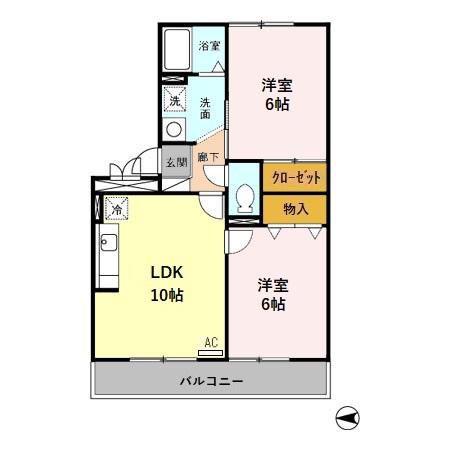 フレアコート矢木(2LDK/3階)の間取り写真