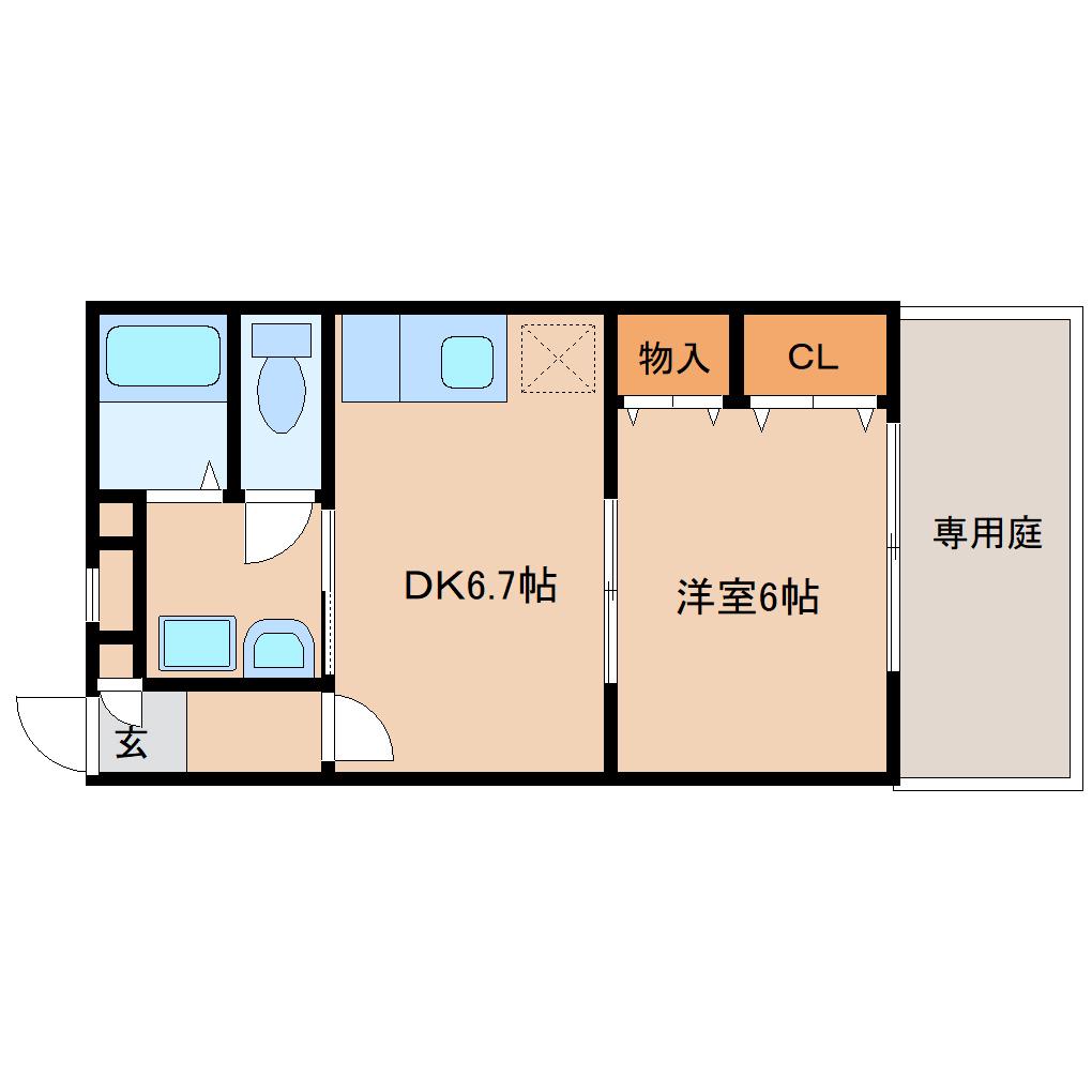 グレイス学園前(1DK/1階)の間取り写真