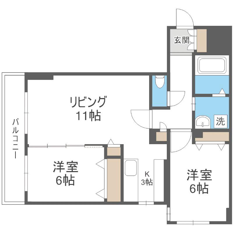 ラディア山鼻(2LDK/4階)の間取り写真