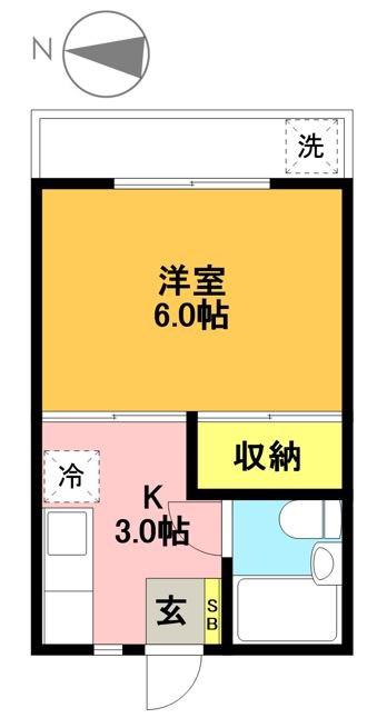 キャスル代田B棟(1K/2階)の間取り写真