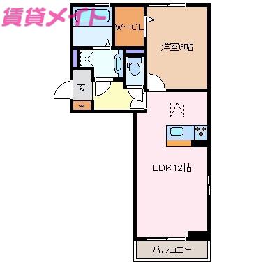 カーサフェリス B棟(1LDK/1階)の間取り写真
