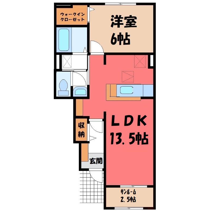 シャルム グラースB(1LDK/1階)の間取り写真