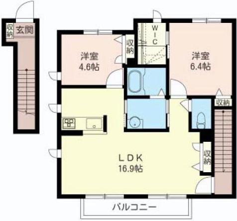 プリムヴェール(2LDK/2階)の間取り写真
