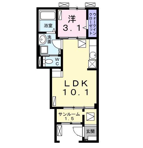 ゼフィール(1LDK/1階)の間取り写真