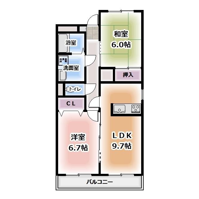 杉荘マンション(2LDK/1階)の間取り写真