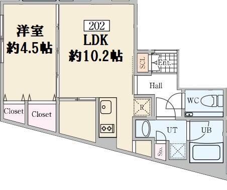 REVE RESIDENCE 高輪(1LDK/2階)の間取り写真