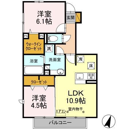 プラティークⅡ(2LDK/1階)の間取り写真