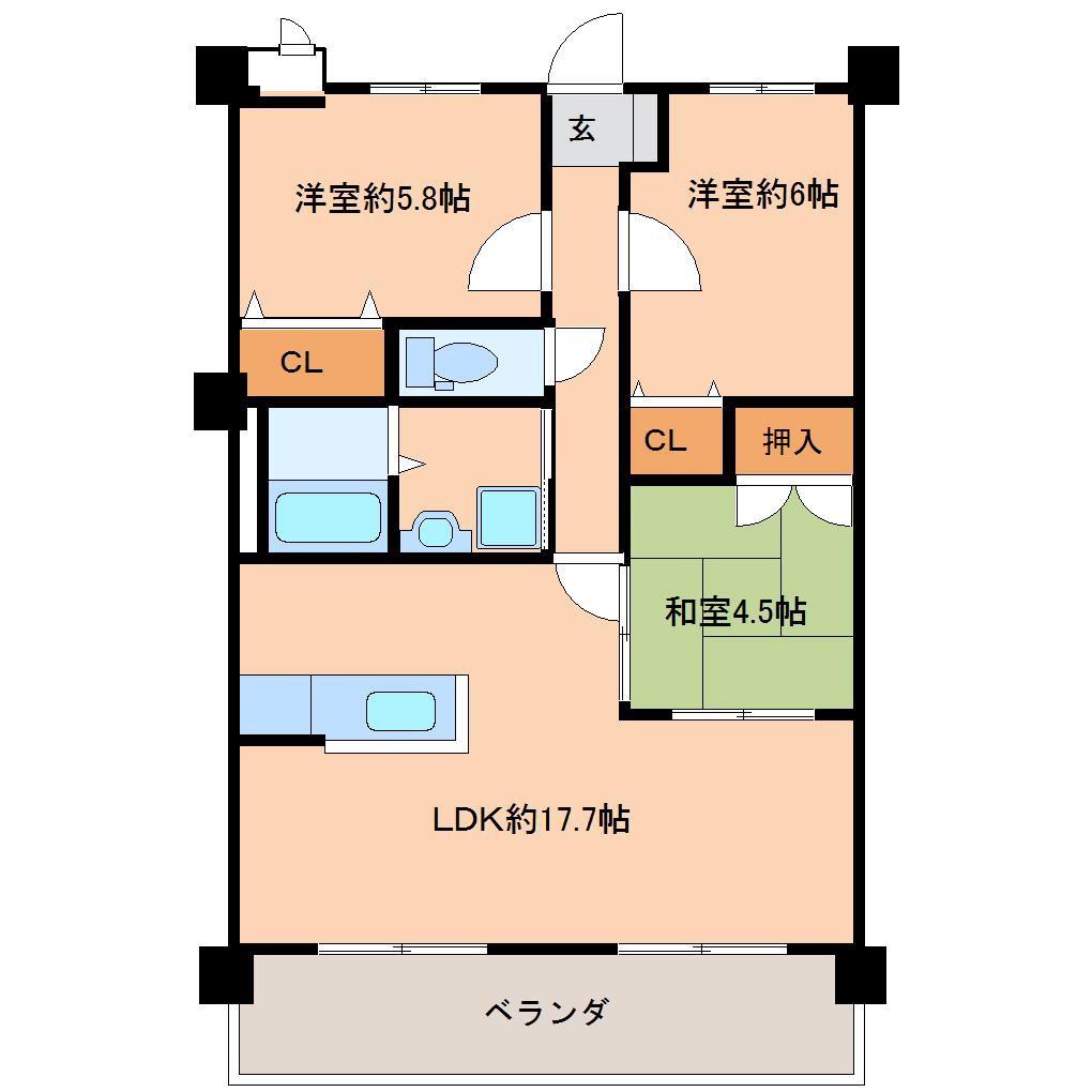 リビエール ノガミ(3LDK/6階)の間取り写真