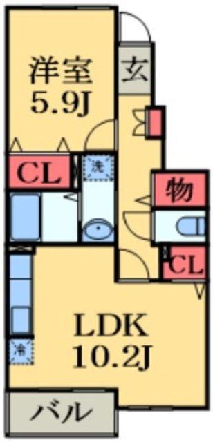 フォルトゥーナC(1LDK/1階)の間取り写真