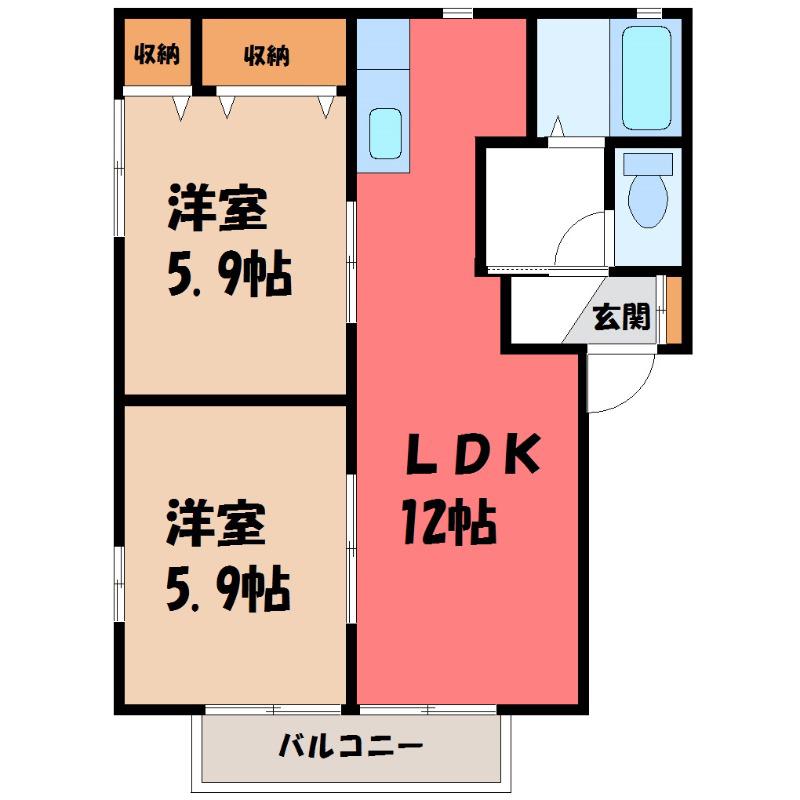 フロラシオン野木 II(2LDK/2階)の間取り写真
