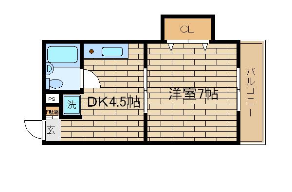 9番地ハウスII(1DK/2階)の間取り写真