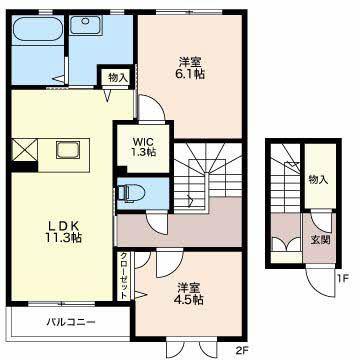 グリナージュA(2LDK/2階)の間取り写真