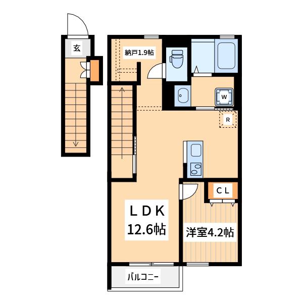 デュラカーサ根光Ⅱ(1SLDK/2階)の間取り写真