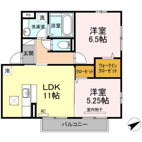 エンゼルハイムⅢ B棟(2LDK/1階)の間取り写真