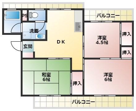 安田コーポ(3DK/4階)の間取り写真