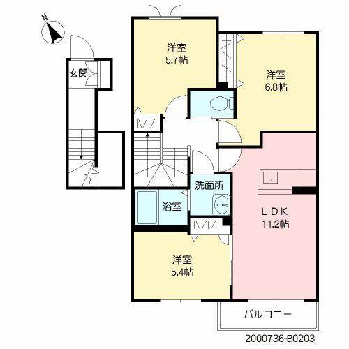 サンミズハ  B棟(3LDK/2階)の間取り写真