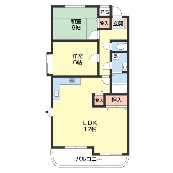 アーバンシックス(2LDK/3階)の間取り写真