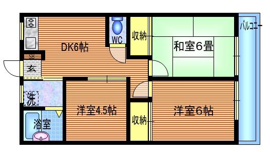 ハイネス福寿(3DK/1階)の間取り写真