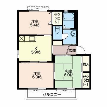 メゾン薫 B(3K/2階)の間取り写真
