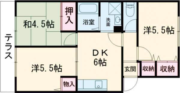 メゾンゼルカバB棟(3DK/1階)の間取り写真