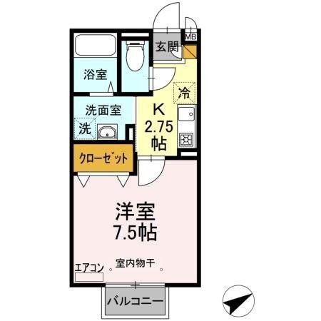 スマートF(1K/2階)の間取り写真