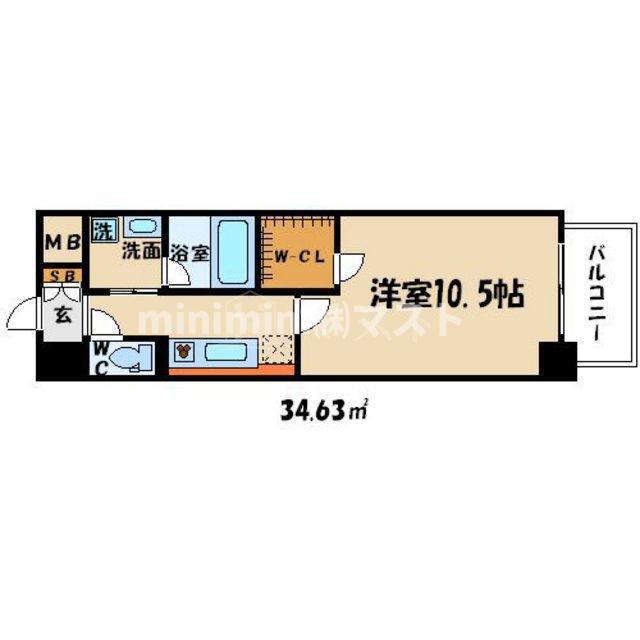 ブラウ上町台(1K/3階)の間取り写真