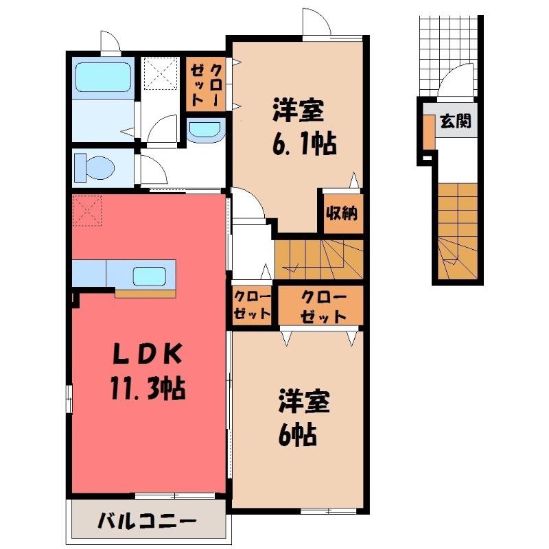 バレンタインD(2LDK/2階)の間取り写真