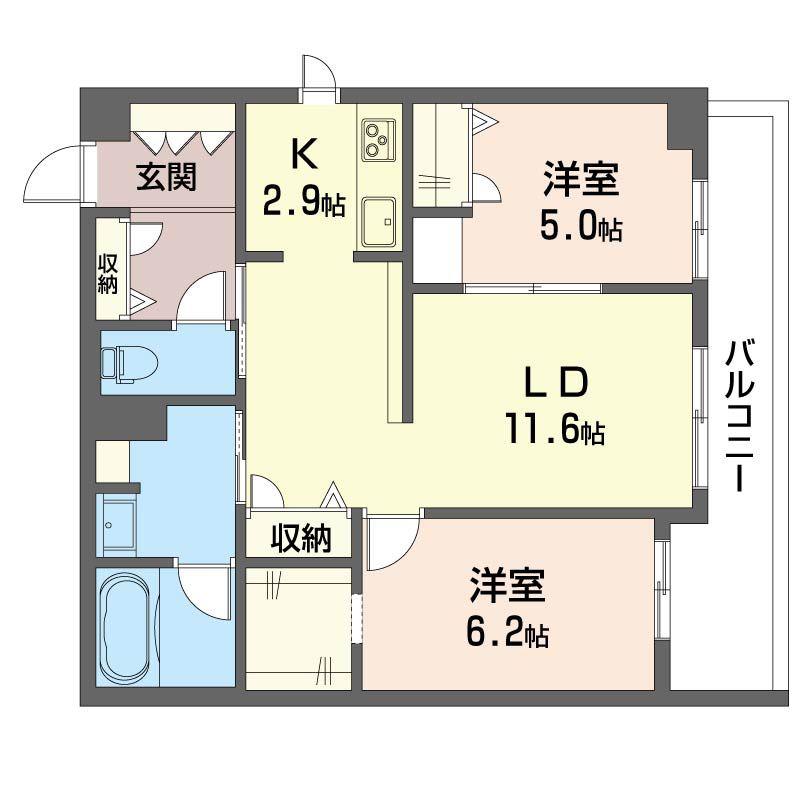 アコルデ弥勒寺(2LDK/3階)の間取り写真