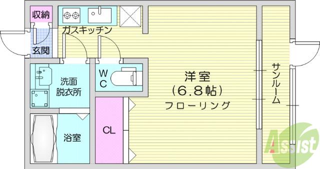 ベルティックⅡ(1K/1階)の間取り写真