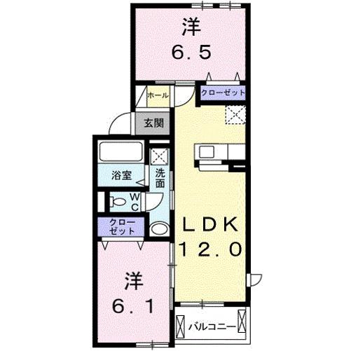 リヴィエール・コート II(2LDK/2階)の間取り写真