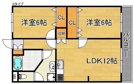 ハイツマルニシ(2LDK/5階)の間取り写真