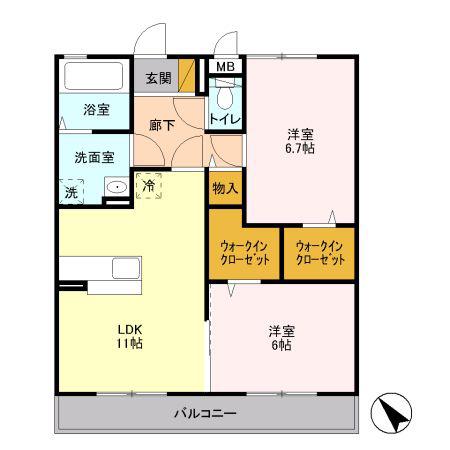 ソレイユI(2LDK/2階)の間取り写真
