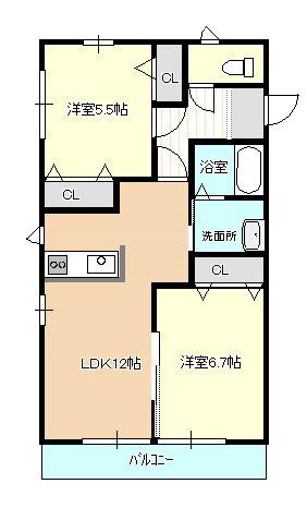 PRENDRE小川 I(2LDK/2階)の間取り写真