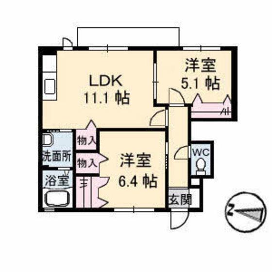 ラフォーレくるめ木(2LDK/1階)の間取り写真
