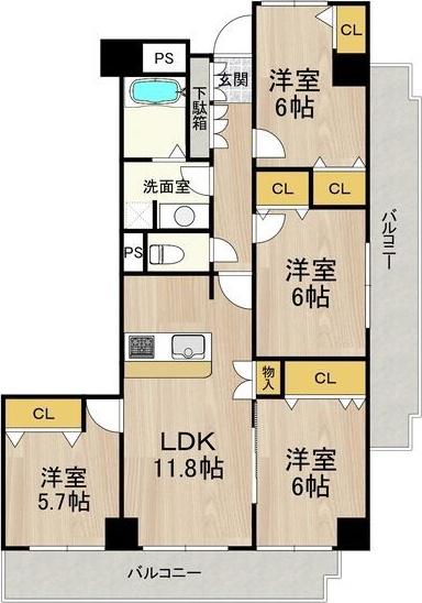 インプルーブ天満橋(4LDK/13階)の間取り写真