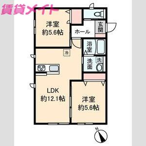 ルミエール(2LDK/1階)の間取り写真