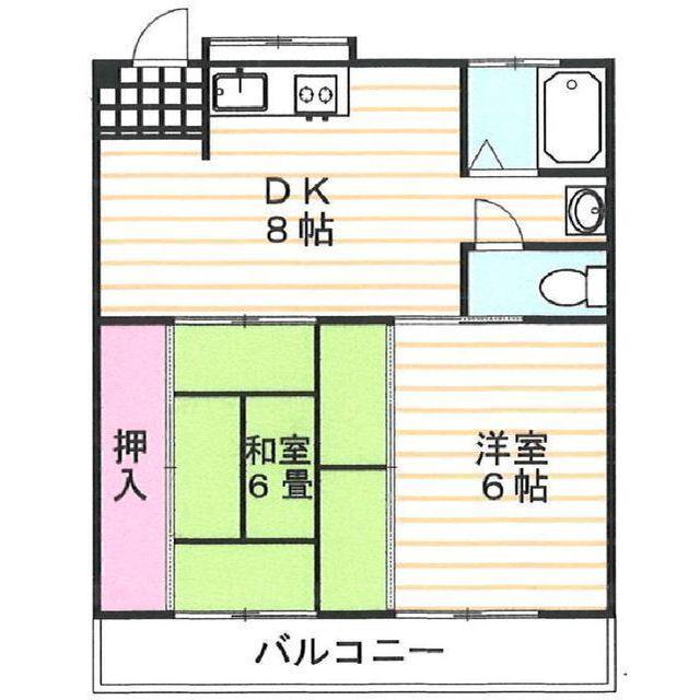 コーポフェリーヌ(2DK/1階)の間取り写真