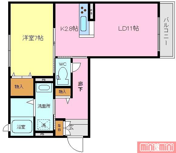 シャーメゾン茨田大宮(1LDK/2階)の間取り写真
