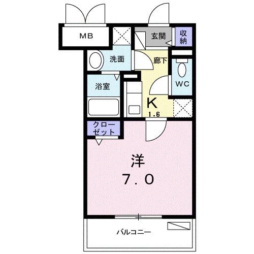 ログコートII(1K/4階)の間取り写真