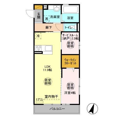 グランディール見川 B(1LDK/2階)の間取り写真