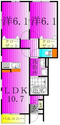 SUN OTTO HILLS B(2LDK/1階)の間取り写真