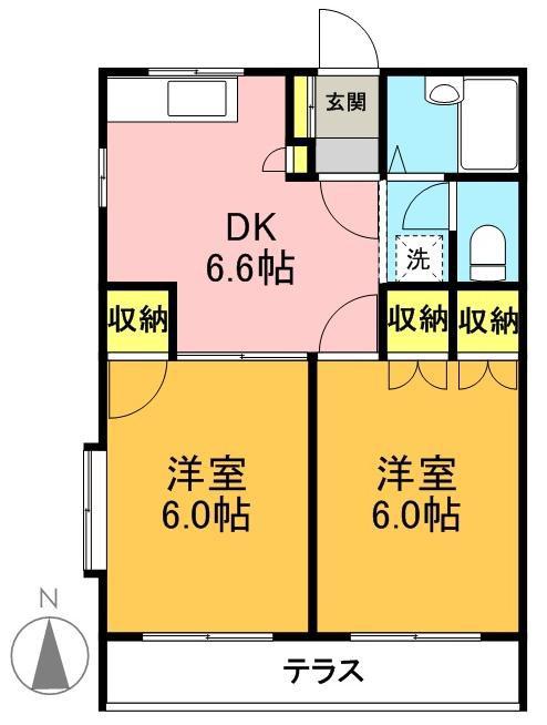 ドリーム東松原弐番館(2DK/1階)の間取り写真