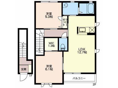 ディアコート結城(2LDK/2階)の間取り写真