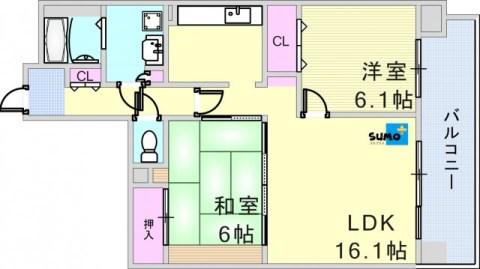 ウエストコート8番街2番館(2LDK/10階)の間取り写真