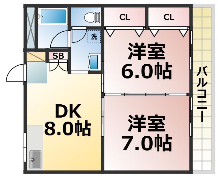 中野ハイツ緑橋(2LDK/4階)の間取り写真