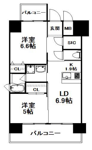 ALFACIO DE CLAVE(2LDK/6階)の間取り写真
