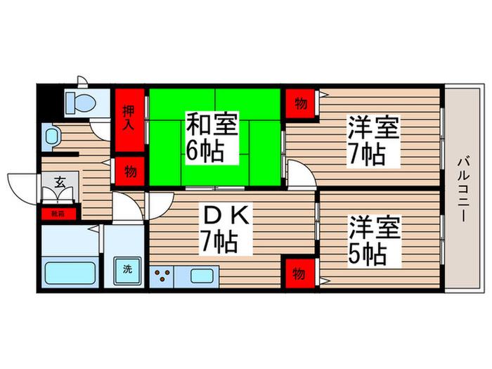 フラワーシャトー(3DK/5階)の間取り写真