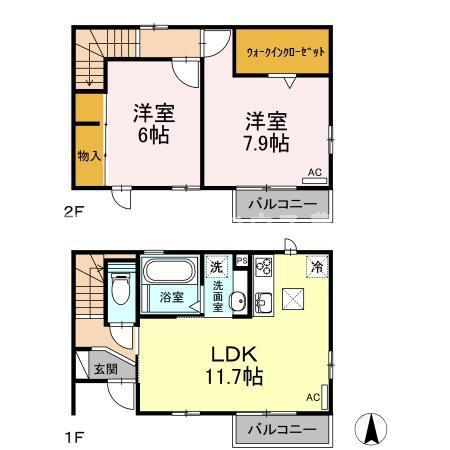 コンフォート本野 A(2LDK/1階)の間取り写真